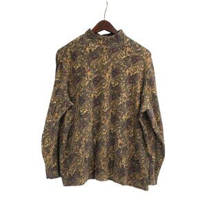 Vintage Studio Works Womens 2X Paisley Print Long Sleeve Cotton Shirt Retro